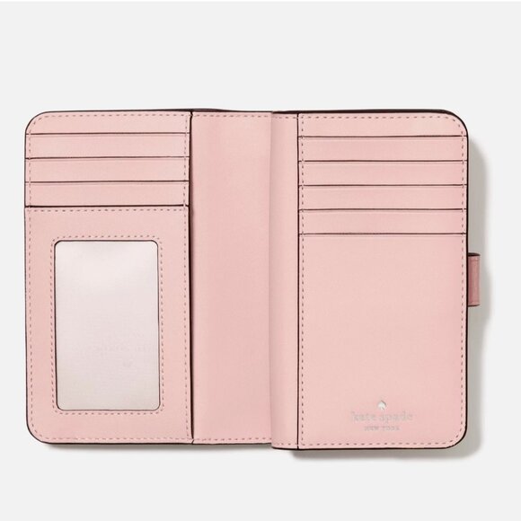 New Kate Spade Lena Medium Compact Bifold Wallet Pebble Leather Tutu Pink - Picture 3 of 3